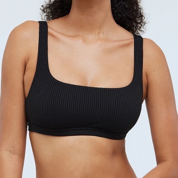 Madewell Ribbed Square-Neck Bikini Top in True Black size Small NWT NP212 - Picture 2 of 12